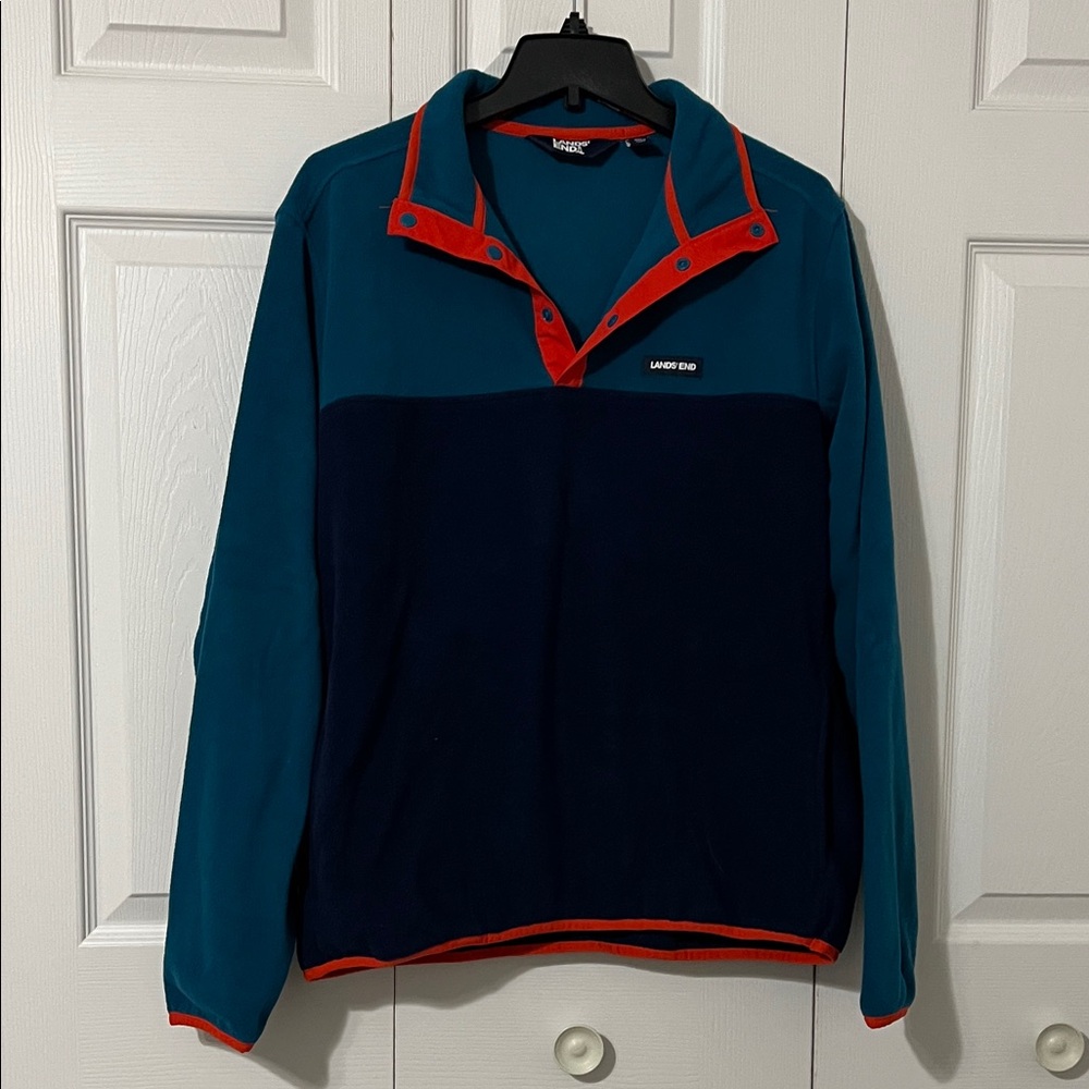 Lands' End Teal and Navy Fleece with orange trim